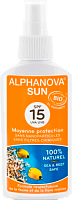 Солнцезащитное молочко средней степени защиты (UVA, UVB) SPF15 БИО, спрей. ALPHANOVA Sun