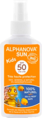 Детское солнцезащитное молочко БИО (UVA, UVB) SPF 50+ для детей с 3-х лет. Спрей 125г. ALPHANOVA SUN